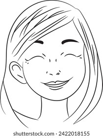 Illustration of Cute Lineart Cartoon Girl with Smile