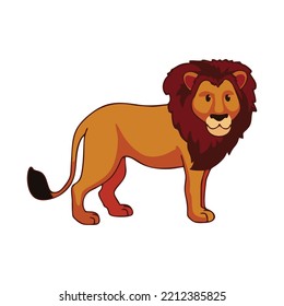 Illustration Of Cute Lion Animal. Suitable For Children's Book Design Elements. Introduction Of Animals To Children