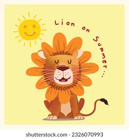 Illustration of cute lion cartoon hand drawn icon character vector zoo animal collection.