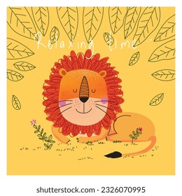 Illustration of cute lion cartoon hand drawn icon character vector zoo animal collection.