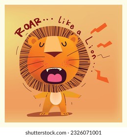 Illustration of cute lion cartoon hand drawn icon character vector zoo animal collection.