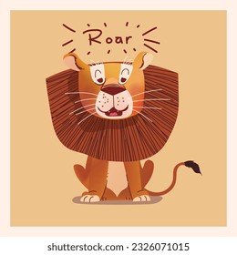 Illustration of cute lion cartoon hand drawn icon character vector zoo animal collection.