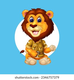 illustration of cute lion cartoon posing, vector isolated