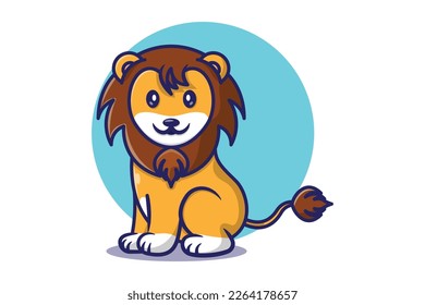 Illustration of a cute lion cartoon vector white background