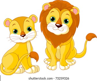 Illustration of cute lion couple