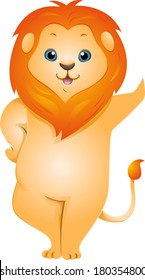 Illustration of a Cute Lion Leaning Against an Imaginary Wall