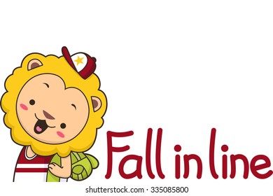 Illustration of a Cute Lion Telling Kids to Fall in Line