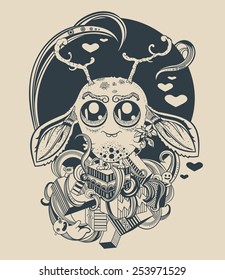 Illustration of a cute little alien creature.