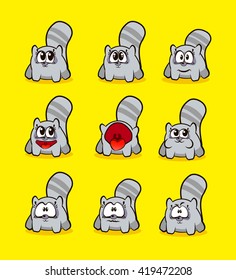 Illustration of a cute little animal, a set of different emotions