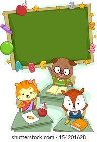 Illustration of Cute Little Animals Attending School