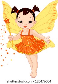 Illustration of Cute little Asian baby fairy in fly