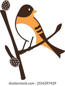 Illustration, Cute little autumn bird, Fringilla montifringilla
