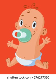 Illustration of  cute little baby with pacifier