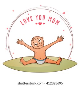 Illustration of cute little Baby wishing and saying Love You Mom on occasion of Mother's Day celebration.
