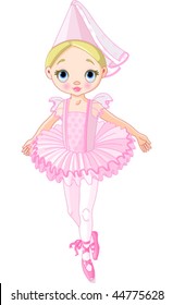 Illustration of a cute little ballerina dressed like princess