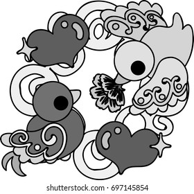 The illustration of a cute little bird of a mysterious design