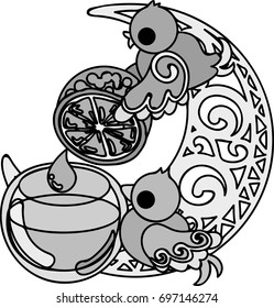 The illustration of a cute little bird of a mysterious design