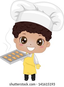 Illustration of a Cute Little Boy Baking Bread