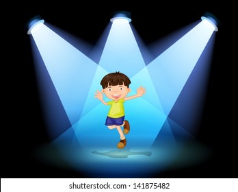 Illustration of a cute little boy dancing in the stage