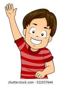 Illustration of a Cute Little Boy Enthusiastically Raising His Hand During a Class Discussion