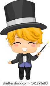 Illustration of Cute Little Boy Magician with Magic Wand