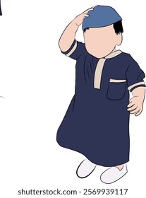 Illustration of a cute little boy with a navy cap and robe. This image was drawn manually without the help of AI.