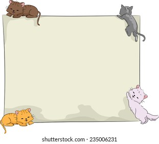 Illustration of Cute Little Cats Climbing a Blank Board