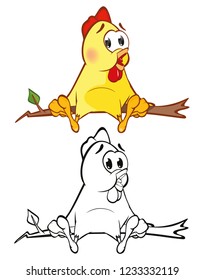Illustration of a Cute Little Chicken Cartoon Character. Coloring Book