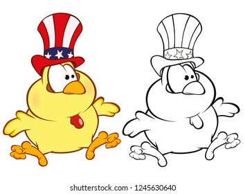 Illustration of a Cute Little Chicken Cartoon Character. Coloring Book