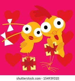 Illustration of cute little chicks with gifts