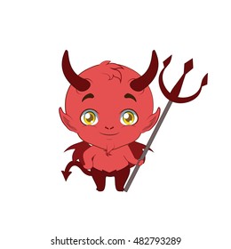 Illustration of a cute little devil with a pitchfork 