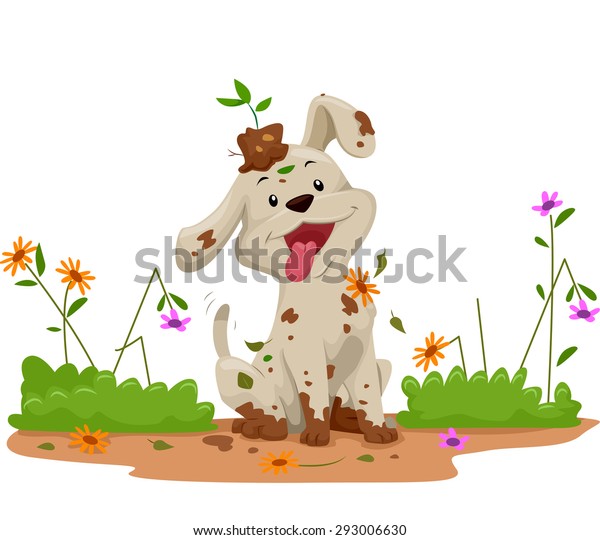 庭で遊んでいるときに かわいい小さな犬が散らかすイラスト のベクター画像素材 ロイヤリティフリー