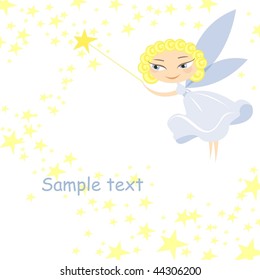 illustration of a cute little fairy with magic wand and star dust around her