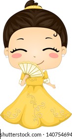 Illustration of Cute Little Filipina Girl wearing Traditional Costume Baro't Saya