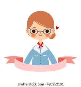 illustration of cute little flight attendant girl. Cute children in different professions costumes