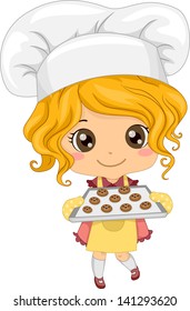 Illustration Of Cute Little Girl Baking Cookies