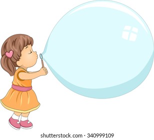 Illustration of a Cute Little Girl Blowing a Giant Bubble