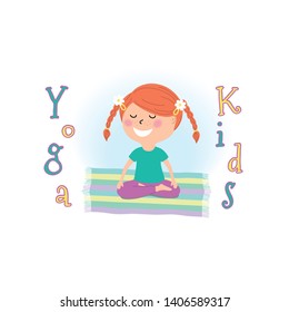 Illustration of a cute little girl doing yoga ,girl in Lotus position,cartoon design