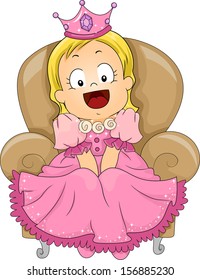 Illustration of a Cute Little Girl Dressed in a Princess Costume