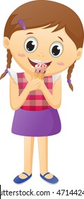 illustration of cute little girl eating ice-cream
