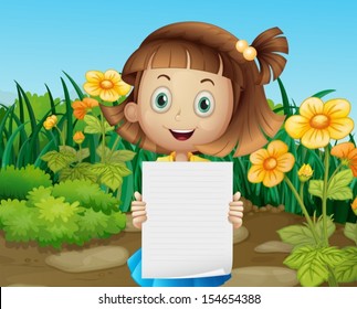 Illustration of a cute little girl holding an empty sheet of paper