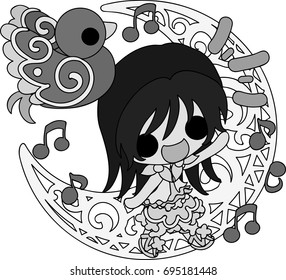 Illustration of a cute little girl and a mysterious bird

