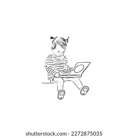 Illustration of cute little girl reading a book