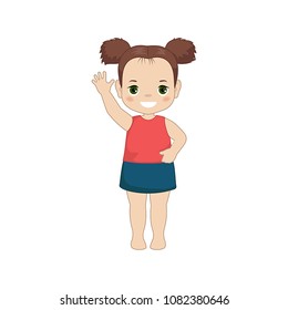 Illustration of a cute little girl waving her hand.