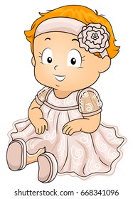 Illustration of a Cute Little Girl Wearing a Lacy Dress and a Headband With a Flower Accent About to be Baptized