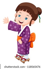 illustration of Cute little japanese girl.Vector