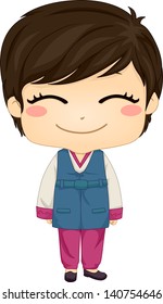 Illustration of Cute Little Korean Boy wearing Traditonal Costume