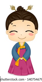 伝統衣装を着たかわいい韓国人の女の子のイラスト のベクター画像素材 ロイヤリティフリー