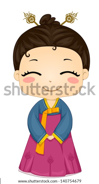 伝統衣装を着たかわいい韓国人の女の子のイラスト のベクター画像素材 ロイヤリティフリー