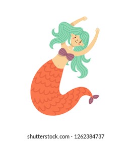 illustration of cute little mermaid in cartoon style. little mermaid girl